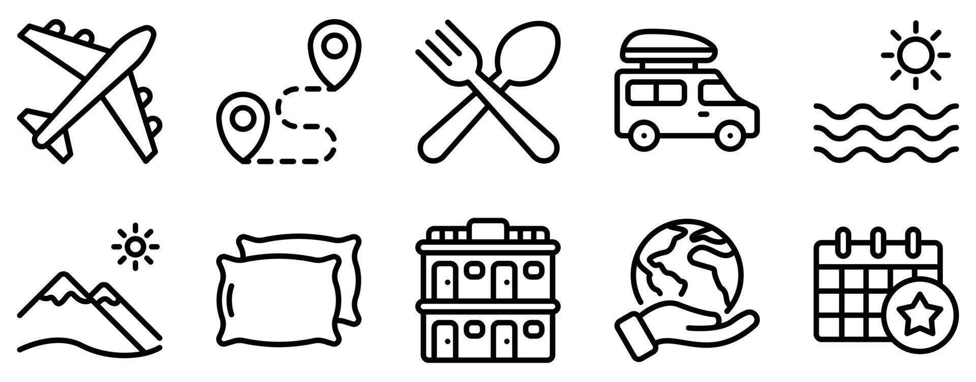 Traveling Icon Set Line Style Collection for Wanderlust Adventures vector