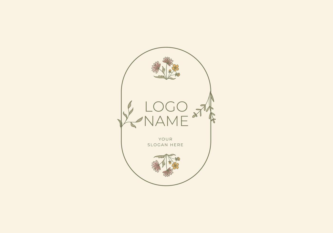 Logo flower with wedding frame style. Logo botanical, floral, line. Editable file vector