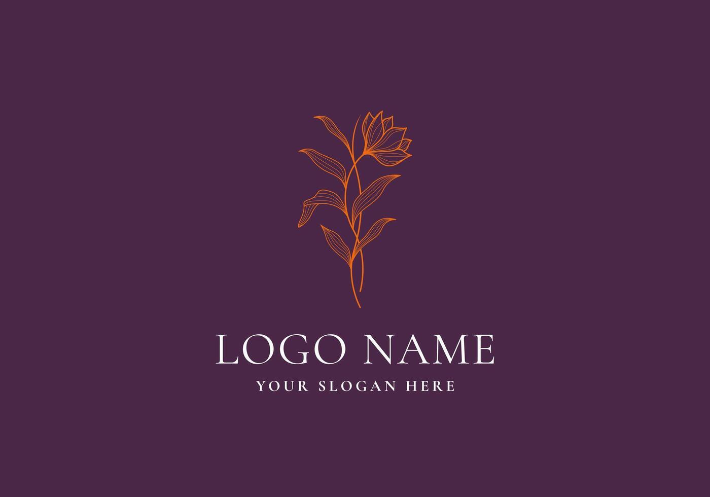 Logo line flower branch with leaves, Logo feminine, Lineart, Aesthetic. Editbale file vector