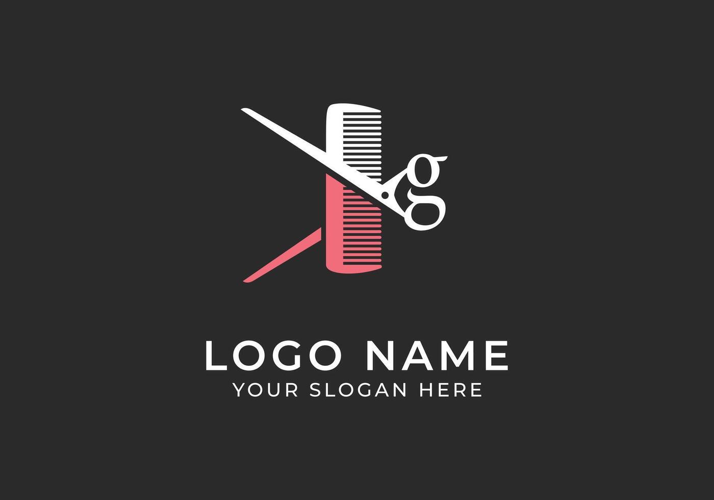 logo letter g with scissors and comb. Logo barbershop, minimalist and modern. Editable file vector