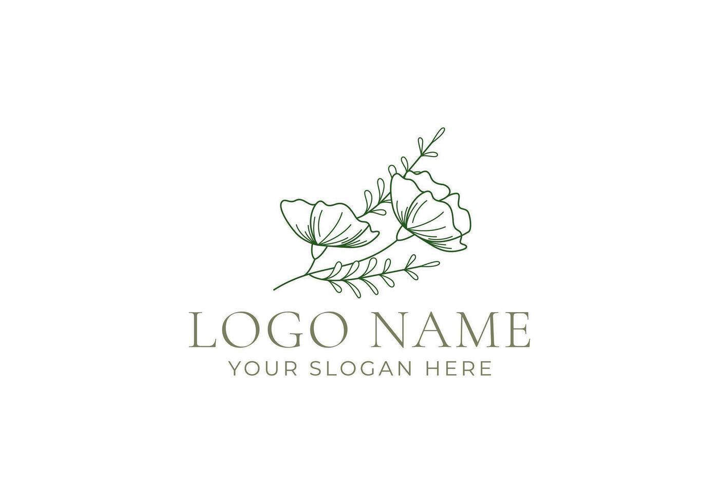 logo line handrawn flower with branch. Editable file vector
