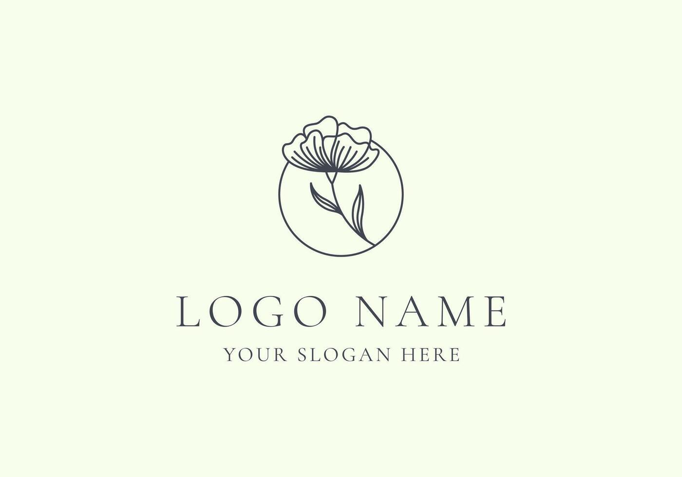 logo line handrawn flower branch circle frame. Editable file vector