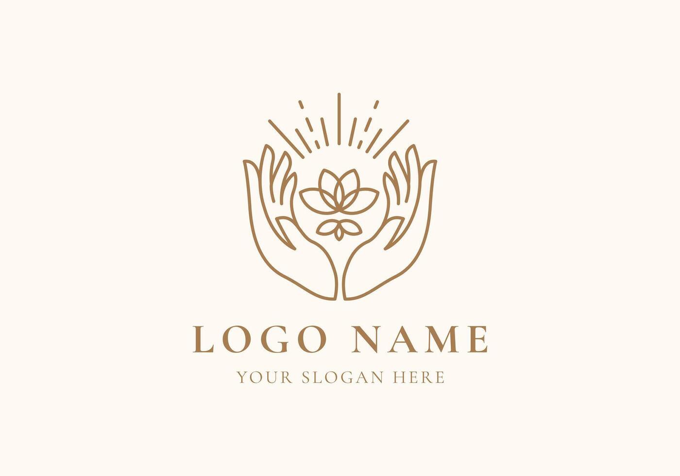logo line pray hand with flower blossom. Logo botanical, floral, lineart. Editable file vector