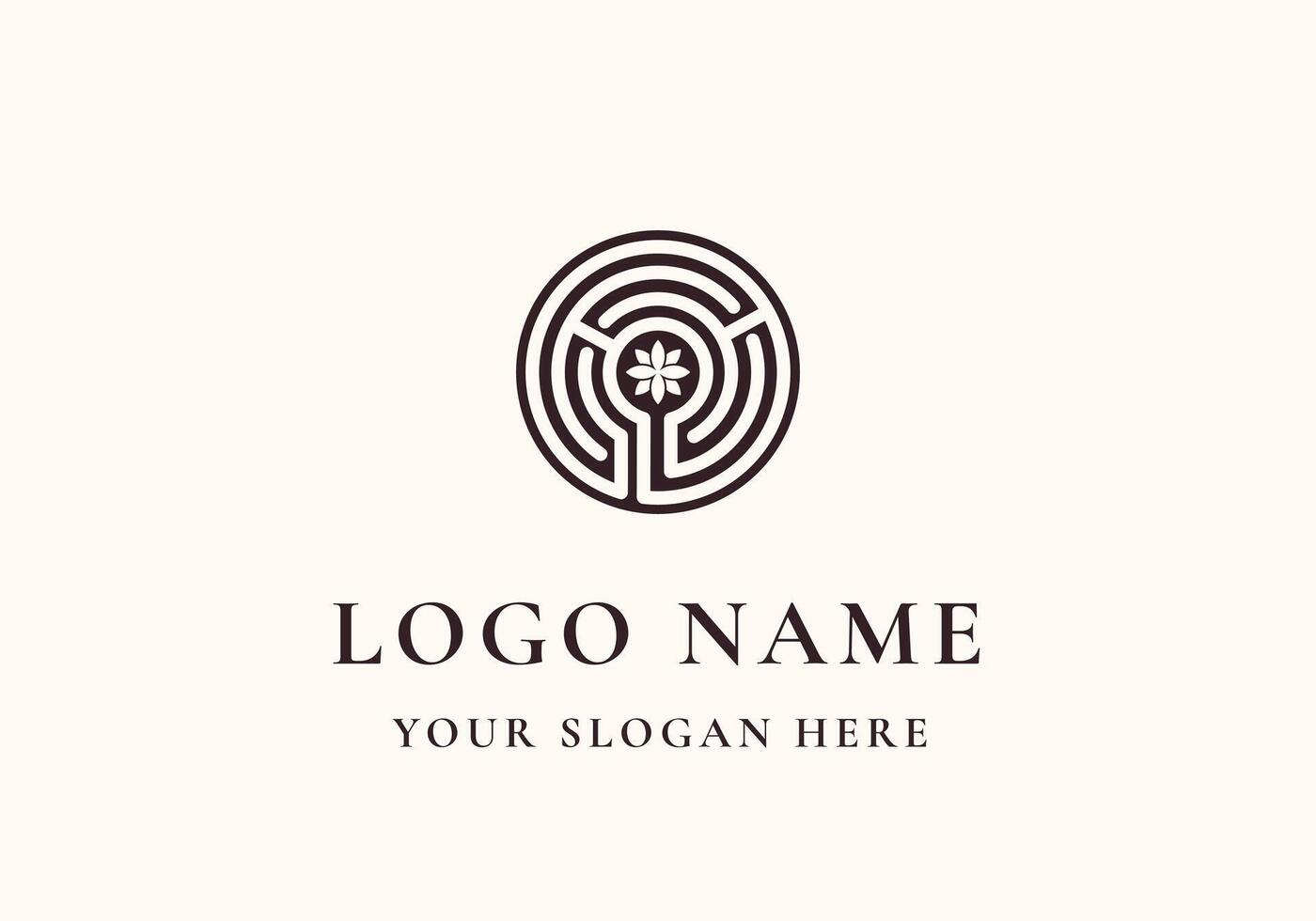 Logo Labyrinth flower blossom in the middle, Logo botanical, branch and floral. Editable file vector