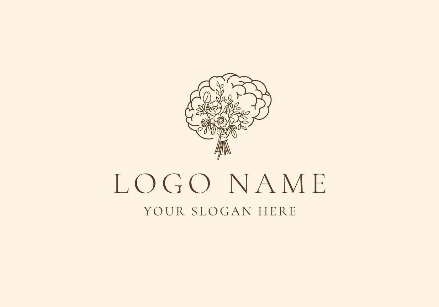 Logo Line wild flower bouquet and brain. Editable file vector