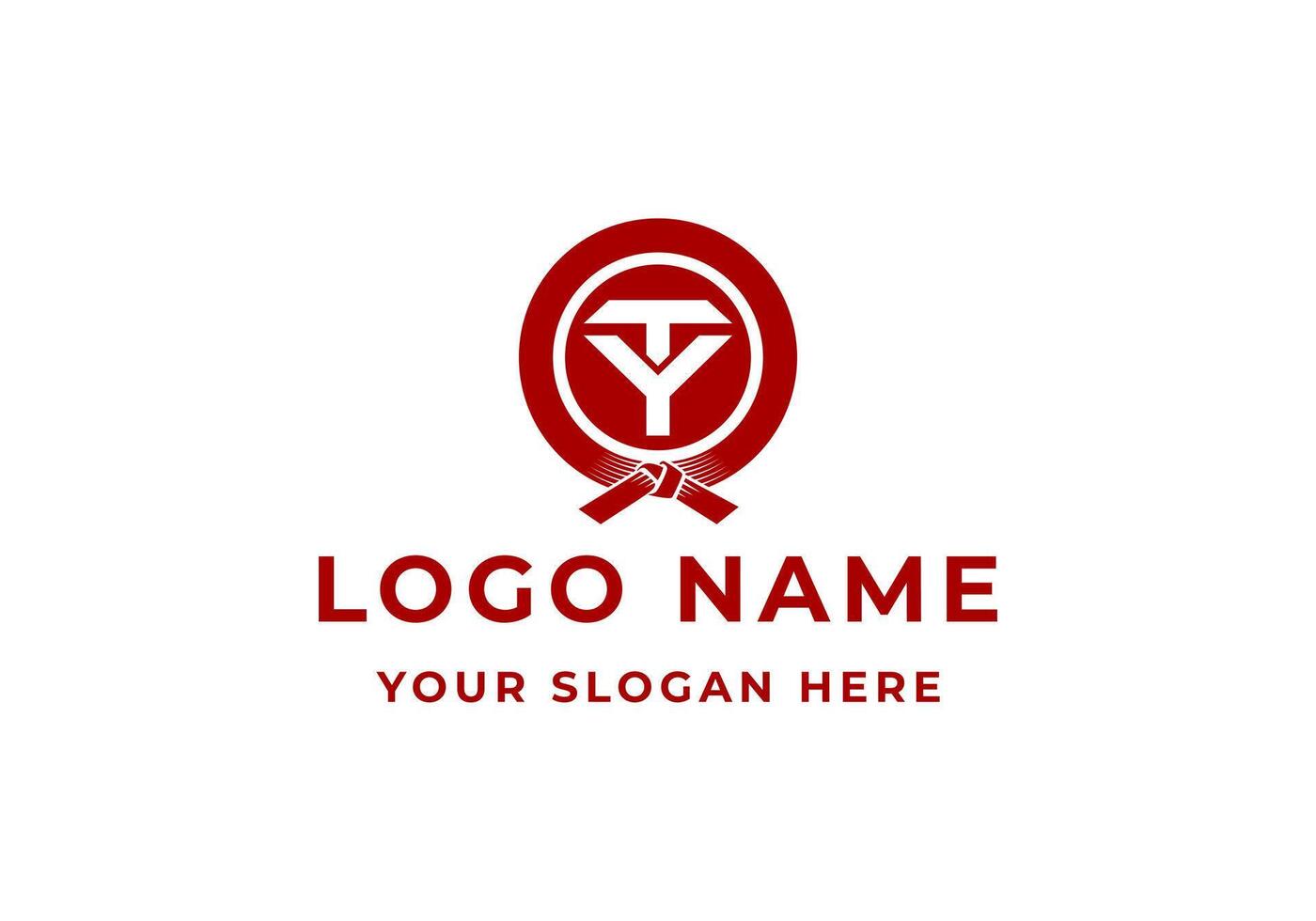 logo letter T Y with taekwondo or karate belt circle. Logo sport club, fight. Editable file vector
