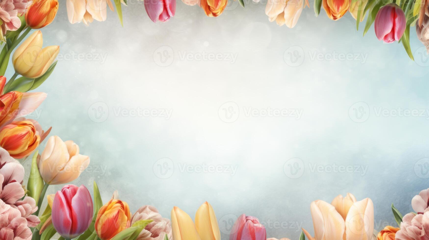 Spring background with tulips. Conception holiday, March 8, Mother's Day. Neural network photo