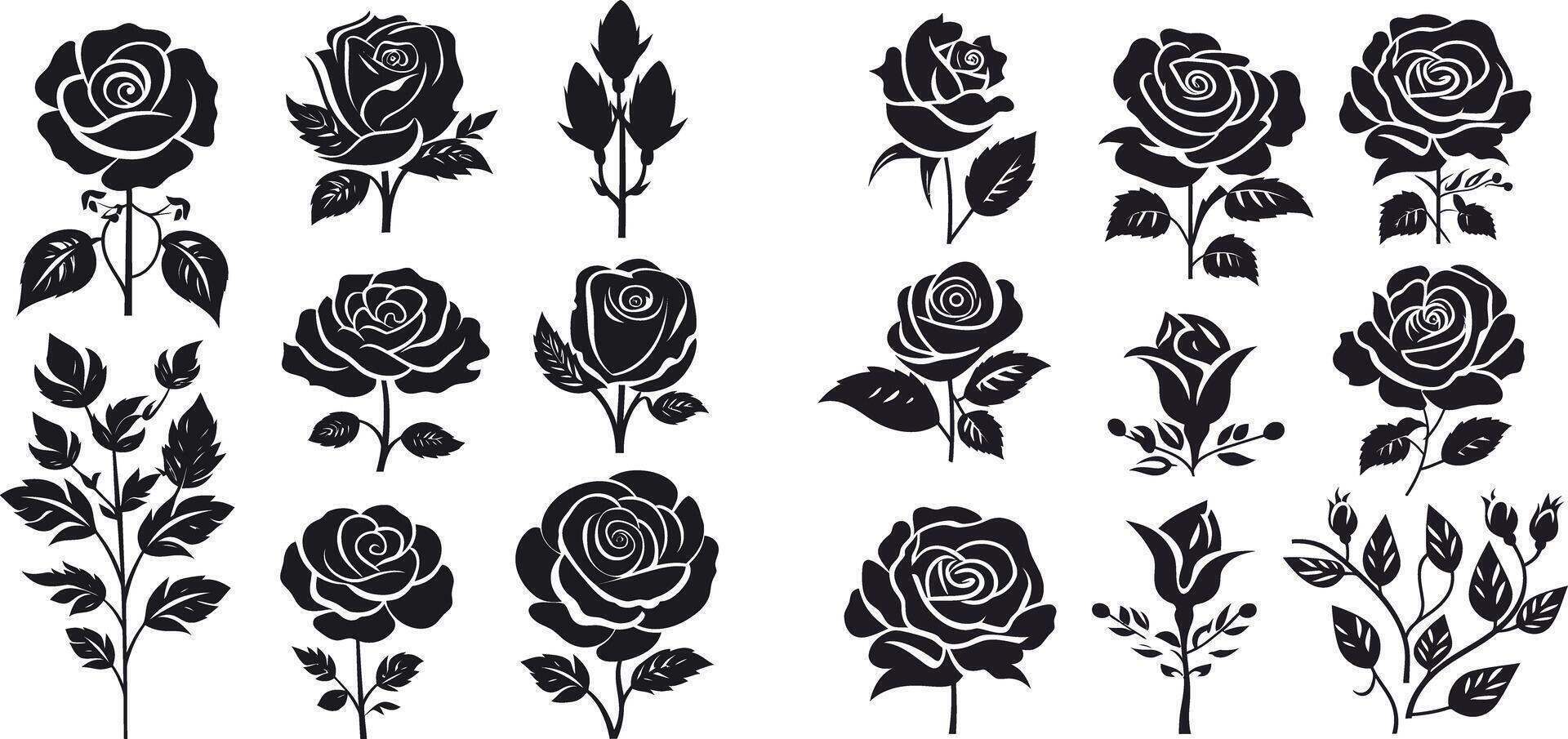 Set of rose flowers silhouette. vector