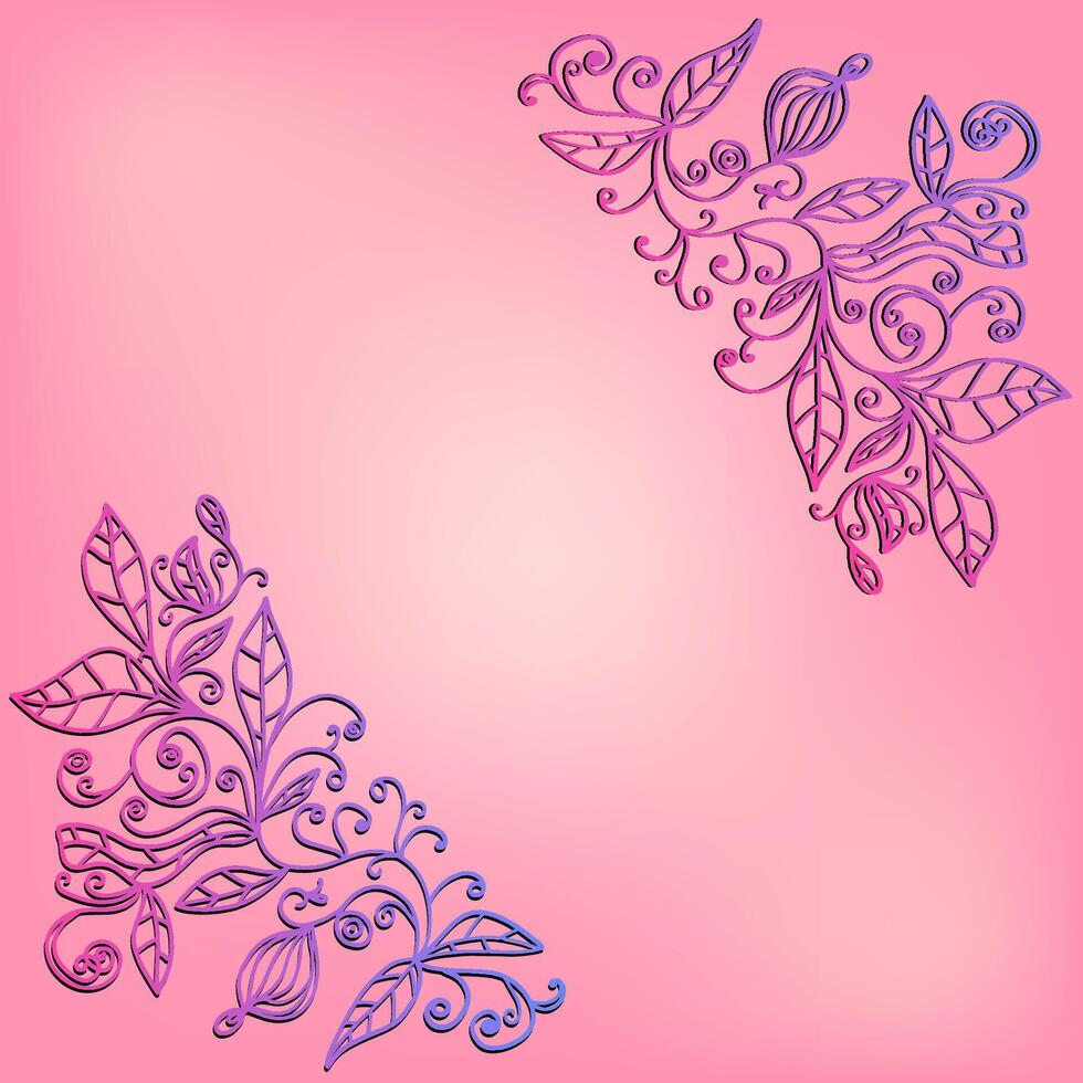 Pastel greeting card with floral curly ornament. Floral frame, corner isolated on pink background. vector