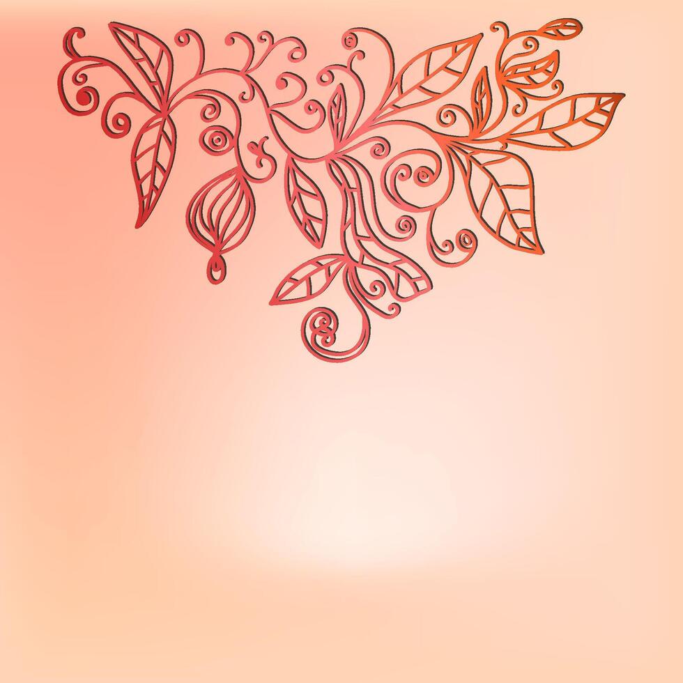 Pastel greeting card with floral curly ornament. Floral frame, corner isolated on pink background. vector