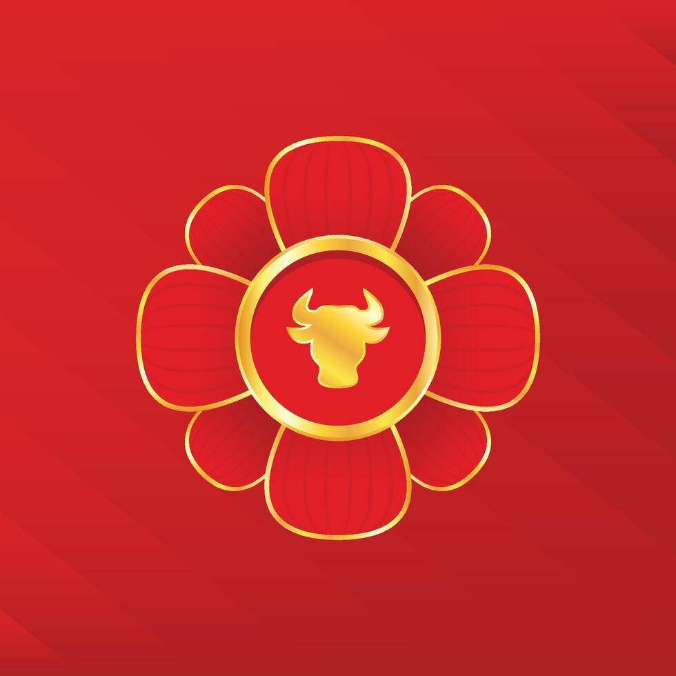 Chinese Happy new year. Happy new year. Year of the Ox with abstract gold line. vector