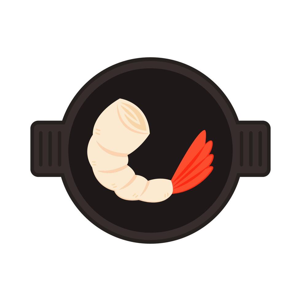 Shrimp cartoon . Shrimp on a Pan . Shrimp logo design. Sea food logo. vector