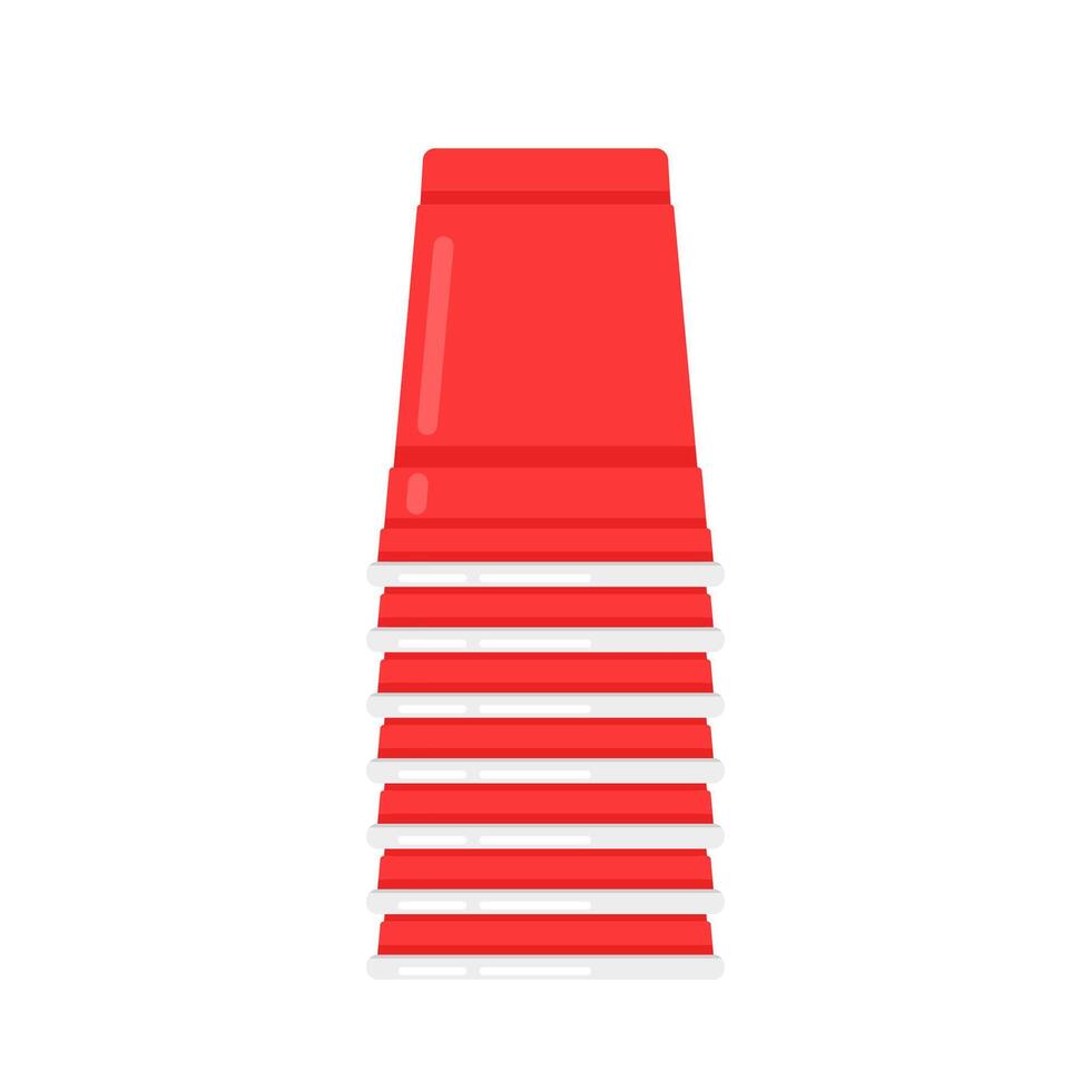 Plastic cups . Red Beer Pong plastic cups with ball. Traditional drinking game illustration. vector