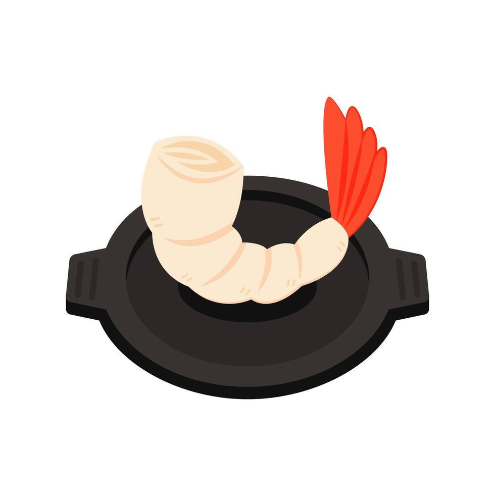 Shrimp cartoon . Shrimp on a Pan . Shrimp logo design. Sea food logo. vector