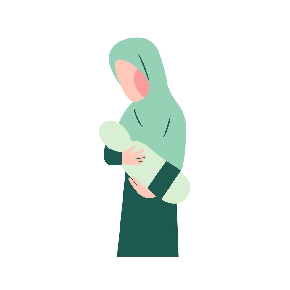 Character Of Muslim Mother Breastfeeding vector