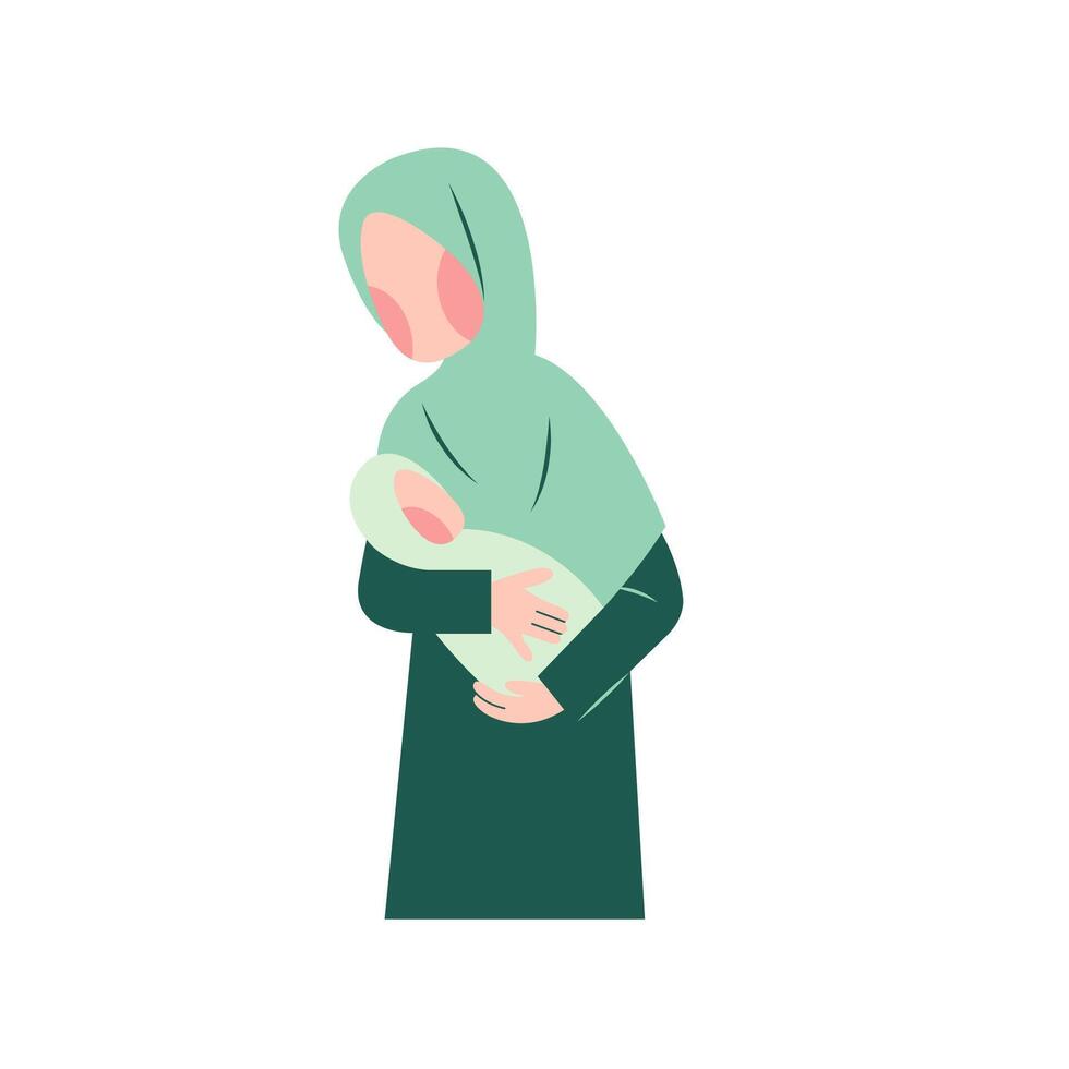 Character Of Muslim Mother Breastfeeding vector