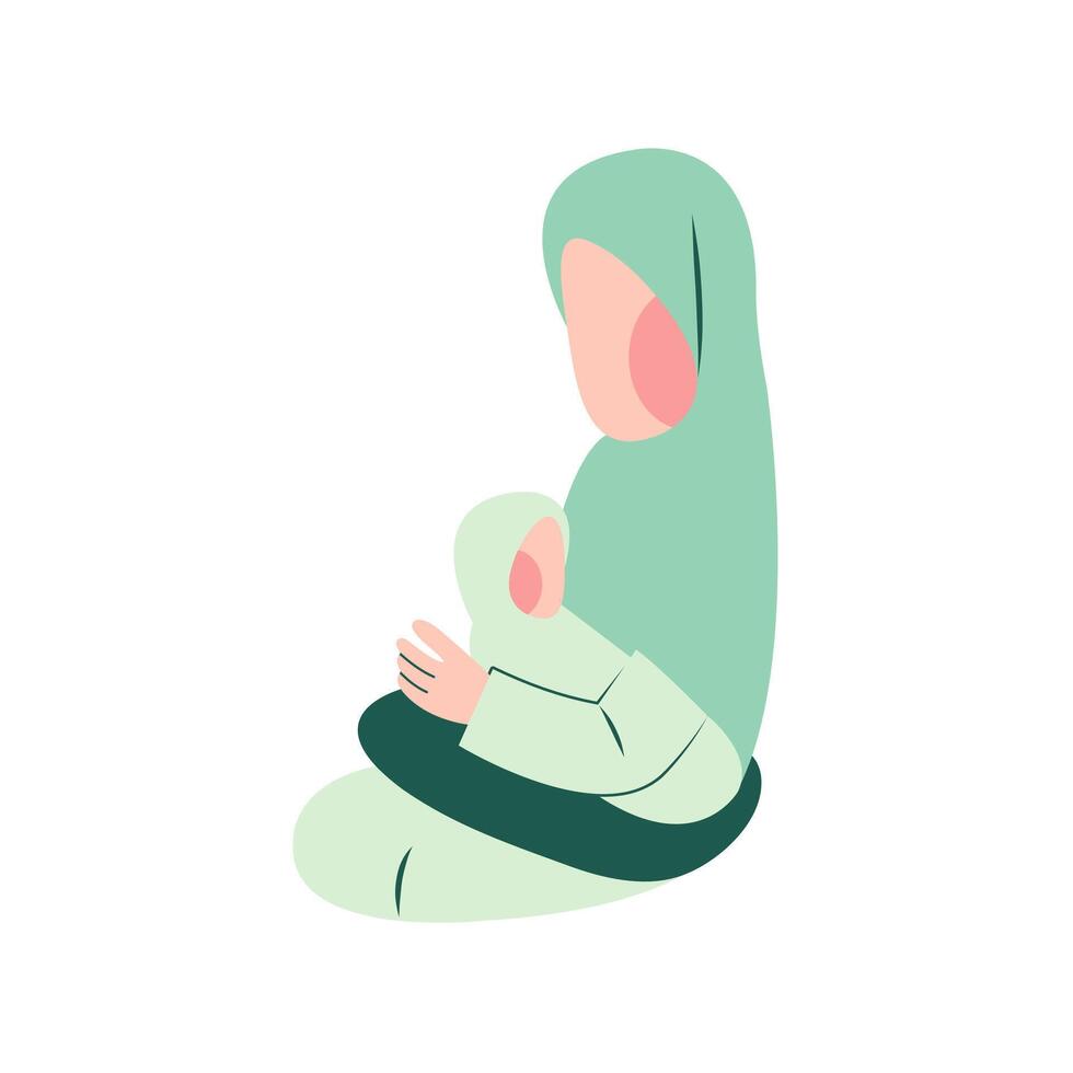 Character Of Muslim Mother Breastfeeding vector