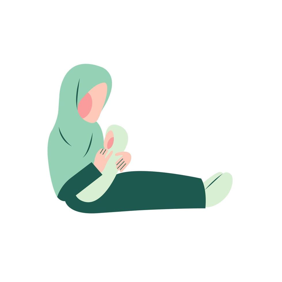 Character Of Muslim Mother Breastfeeding vector