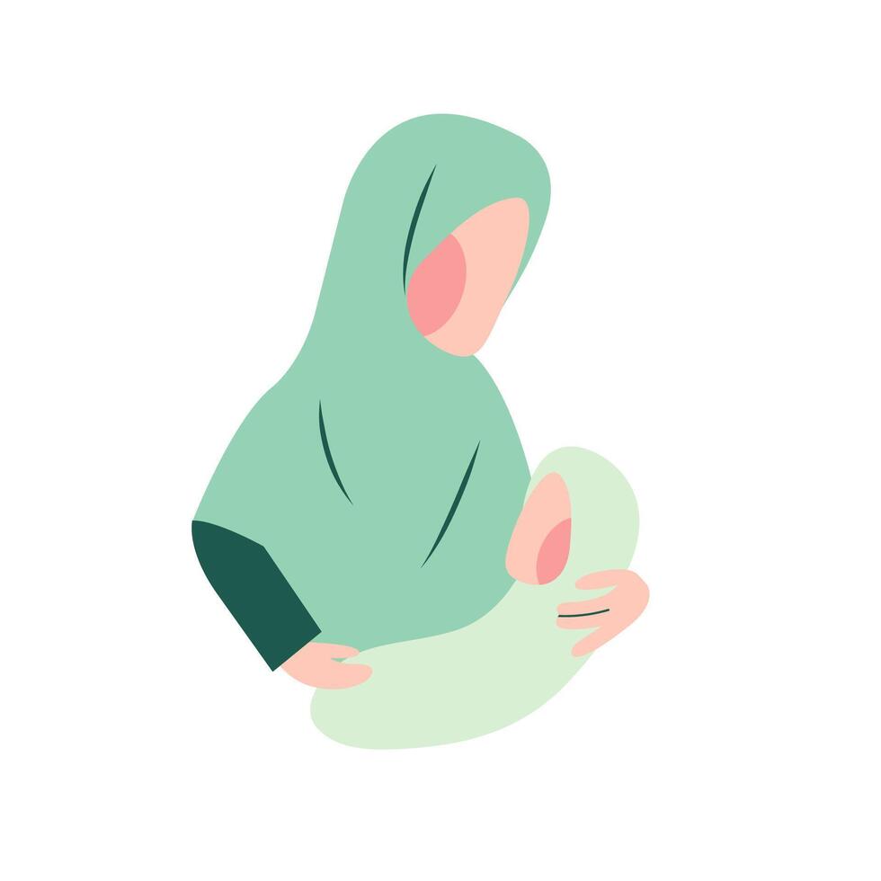 Character Of Muslim Mother Breastfeeding vector