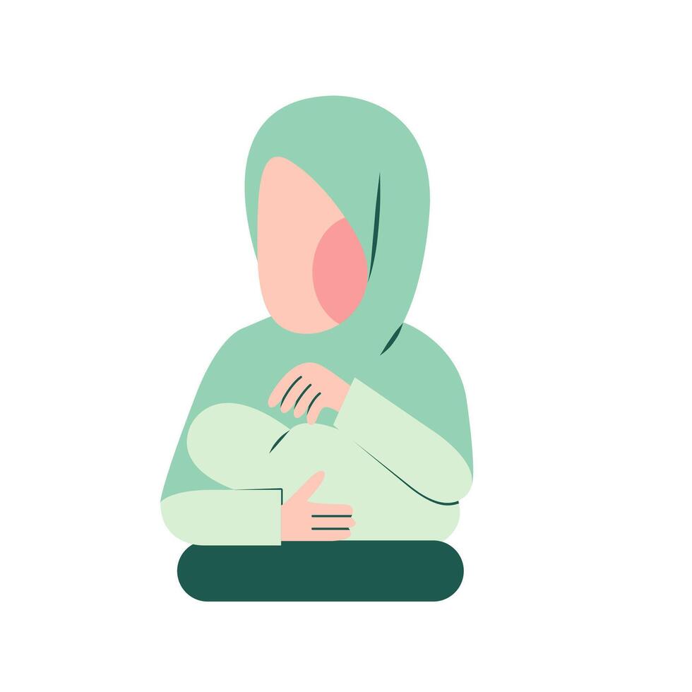 Character Of Muslim Mother Breastfeeding vector