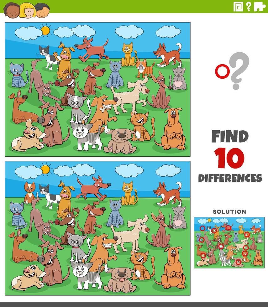 differences activity with cartoon dogs and cats characters vector