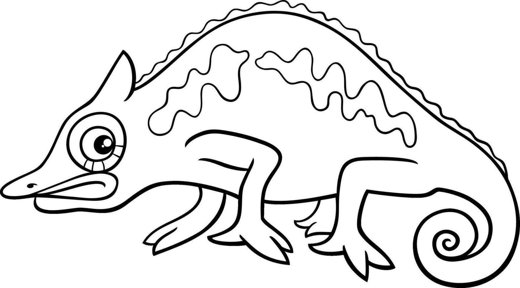 funny cartoon chameleon reptile animal character coloring page vector