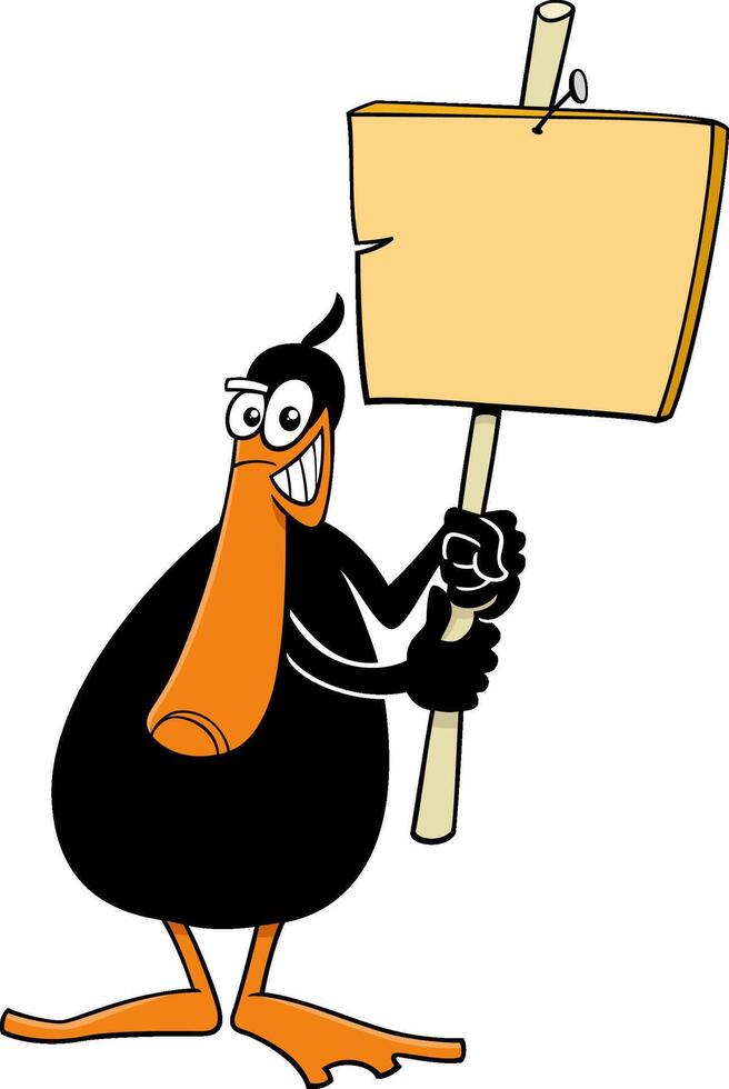 cartoon black duck animal character with blank banner vector
