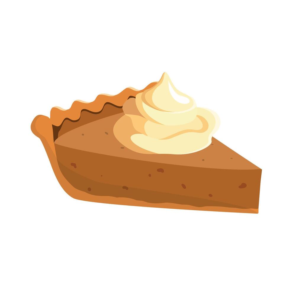 Slice of pumpkin pie illustration. Fall season dessert. Autumn greeting card, postcard design. vector