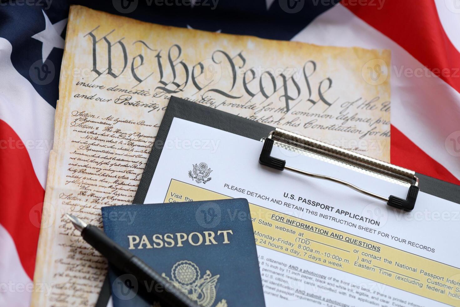 Department of State form DS11 Application for a U.S. Passport lies on table and ready to fill photo