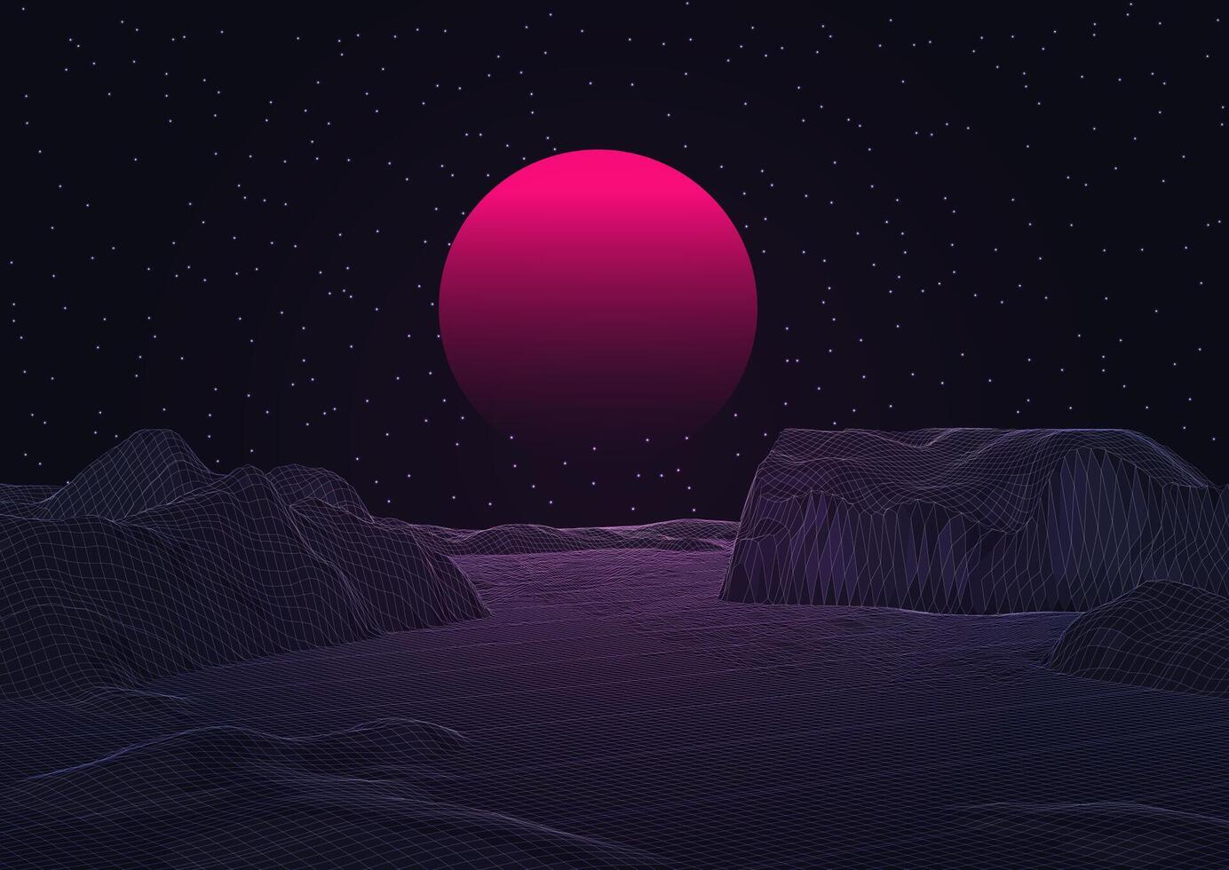 Abstract background with a retro styled wireframe landscape vector
