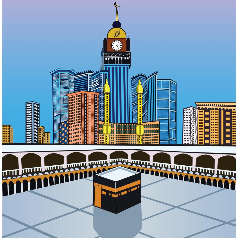 Makkah Kaaba Hajj Muslims Islamic Mecca . vector
