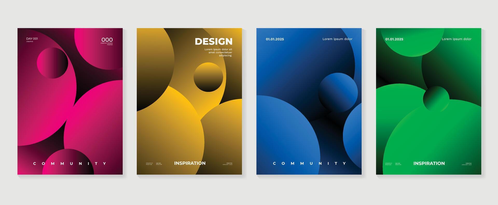 Modern gradient poster background set. Minimalist style cover template with vibrant perspective 3d geometric prism shapes collection. Ideal design for social media, cover, banner, flyer. vector