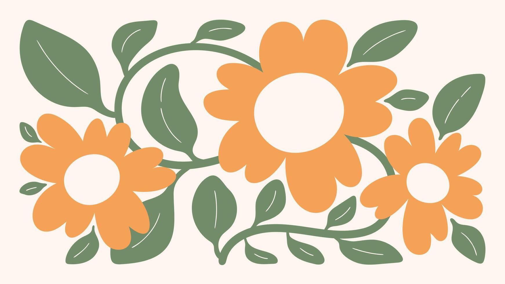 Abstract botanical art background . Natural hand drawn pattern design with yellow flower, leaves branch. Simple contemporary illustrated Design for fabric, print, cover, banner, wallpaper. vector