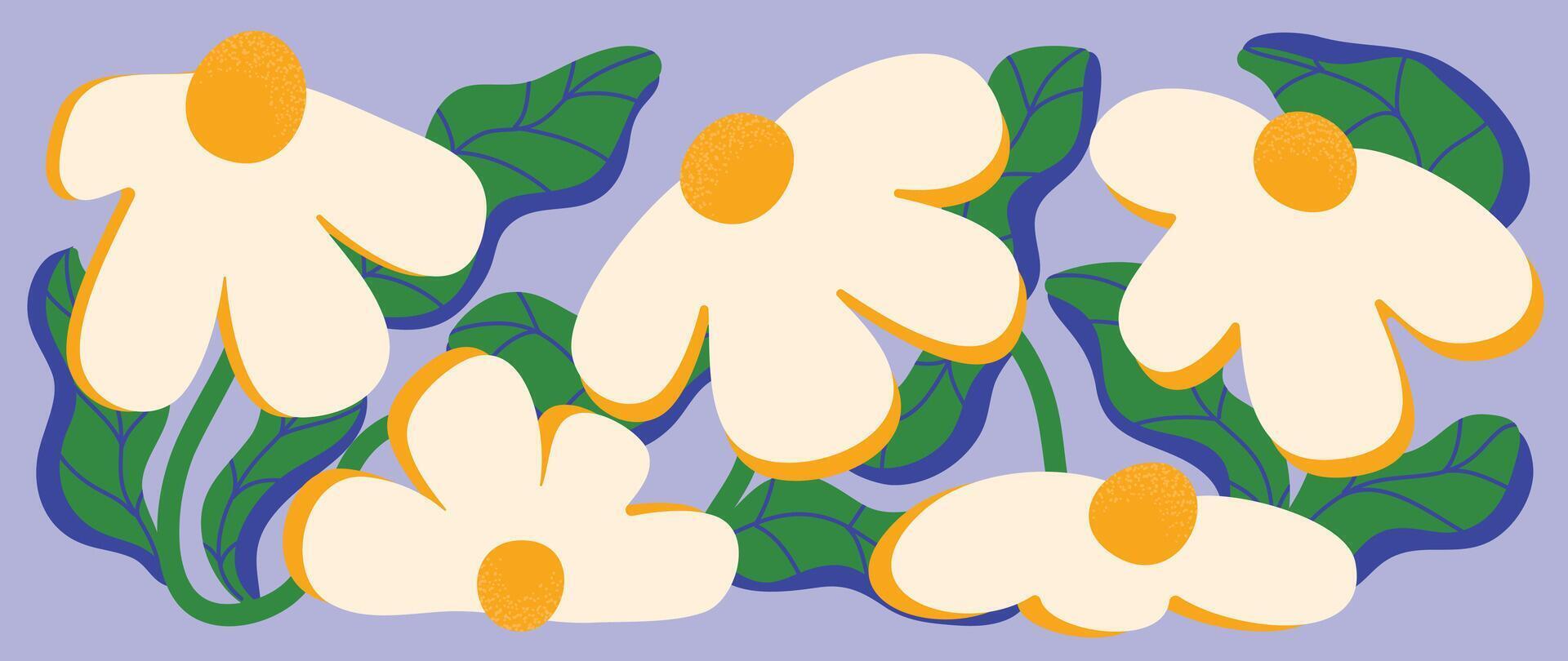 Abstract botanical art background . Natural hand drawn pattern design with white flower, leaves branch. Simple contemporary illustrated Design for fabric, print, cover, banner, wallpaper. vector