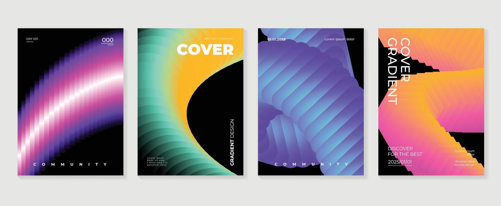 Modern gradient poster background set. Minimalist style cover template with vibrant perspective 3d geometric prism shapes collection. Ideal design for social media, cover, banner, flyer. vector