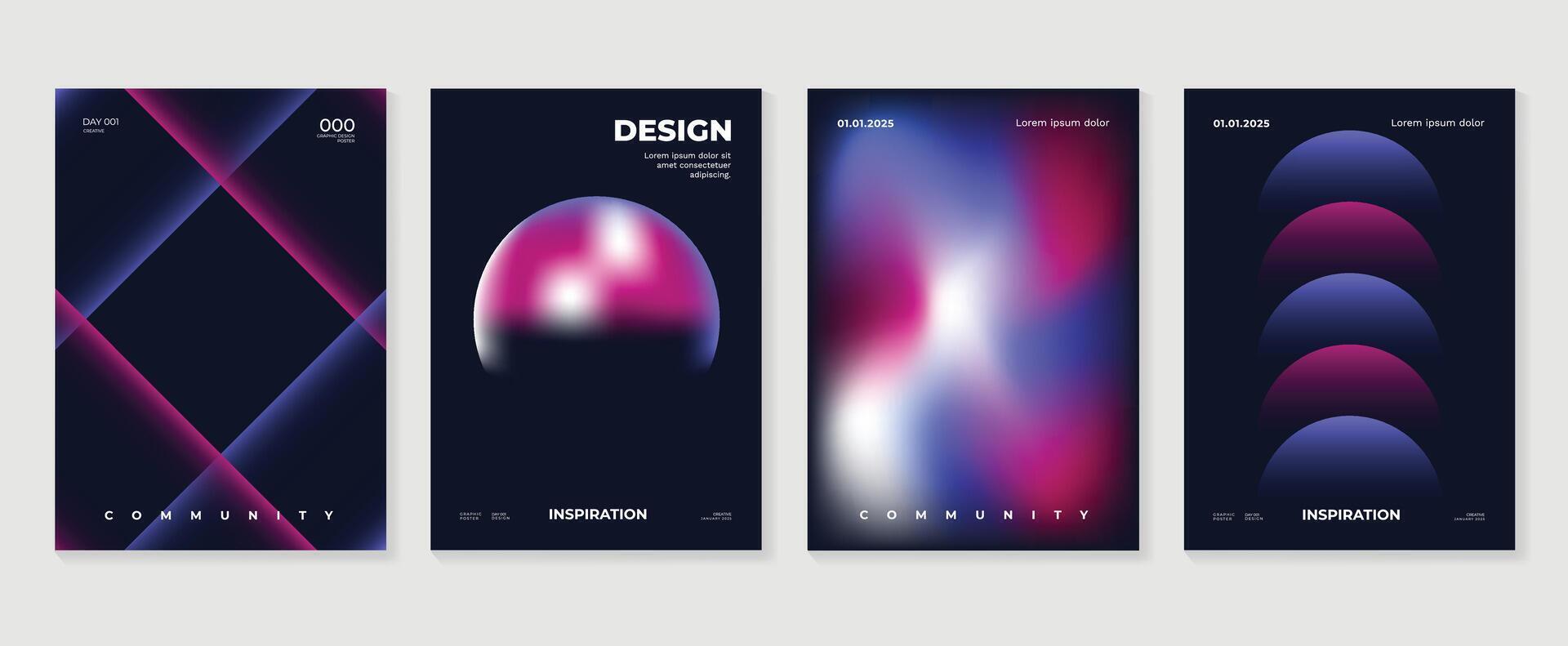 Modern gradient poster background set. Minimalist style cover template with vibrant perspective 3d geometric prism shapes collection. Ideal design for social media, cover, banner, flyer. vector