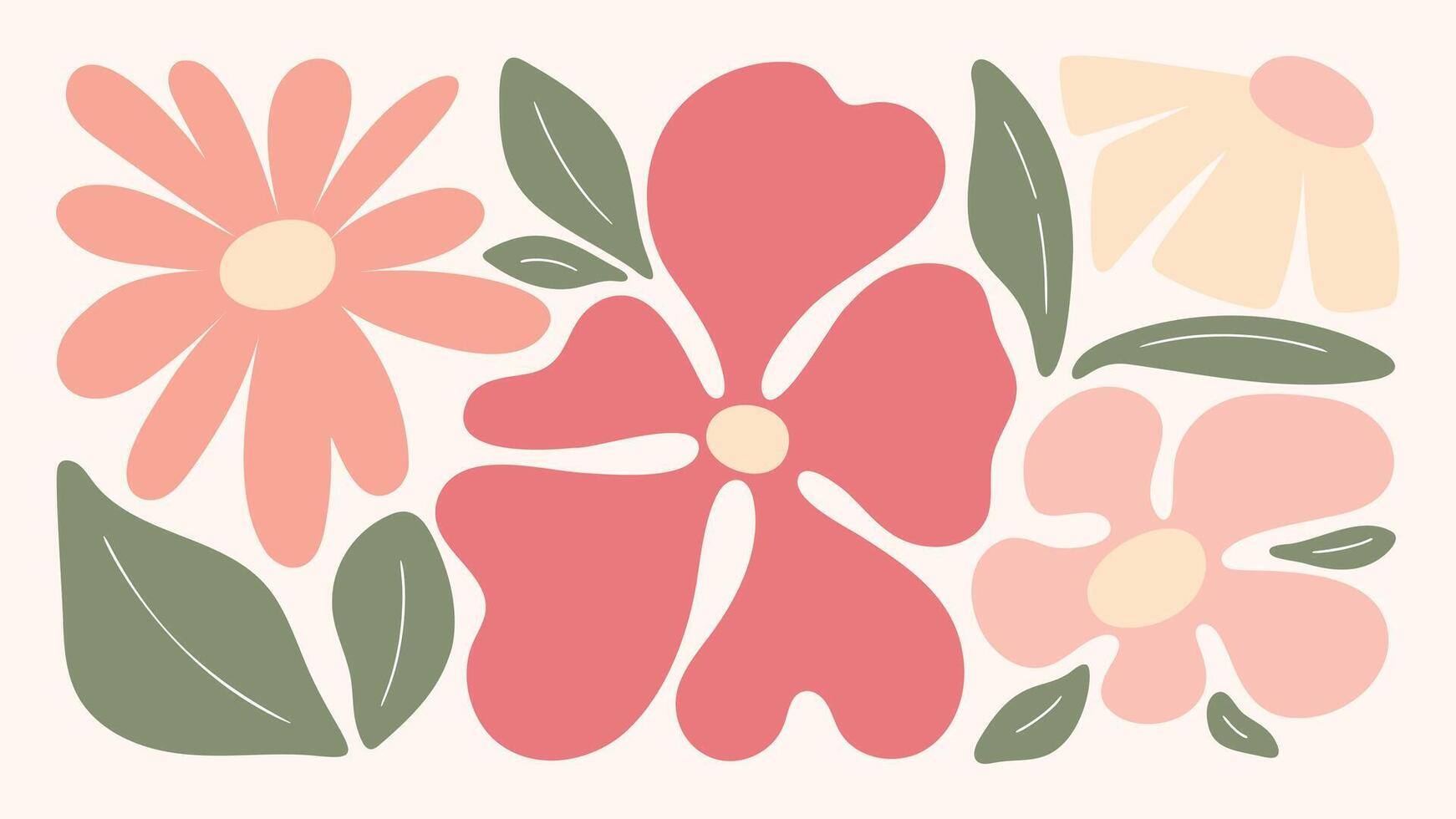 Abstract botanical art background . Natural hand drawn pattern design with pink flower, leaves branch. Simple contemporary illustrated Design for fabric, print, cover, banner, wallpaper. vector
