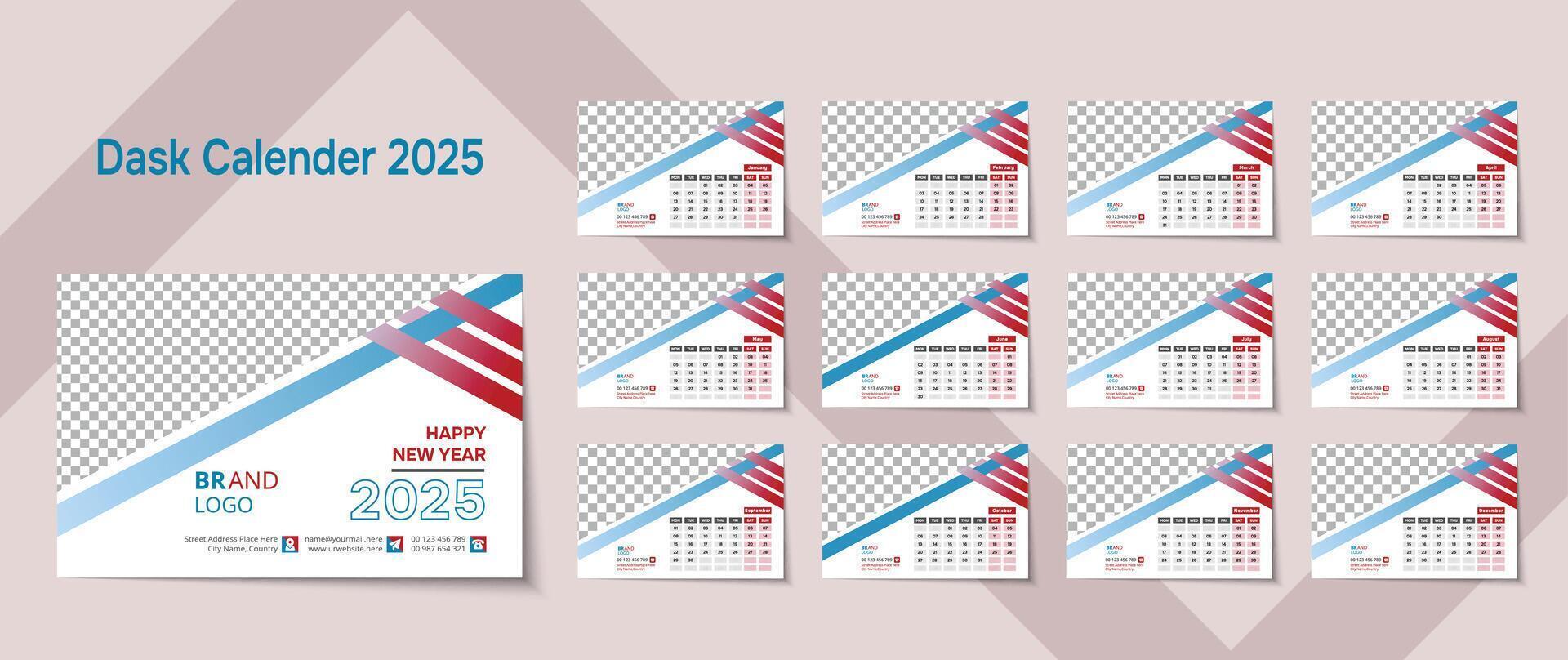 Abstract creative 2025 desk calendar design template. vector