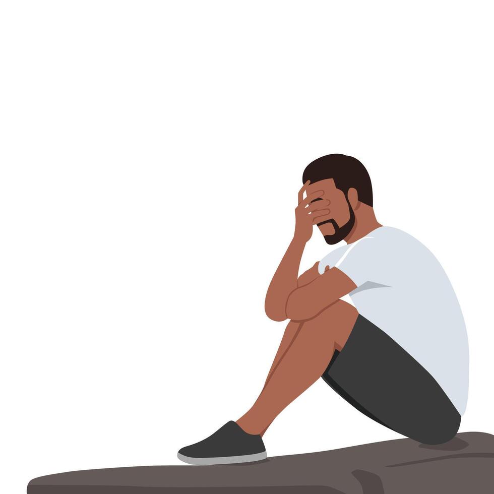 Depressed man sitting on floor. vector