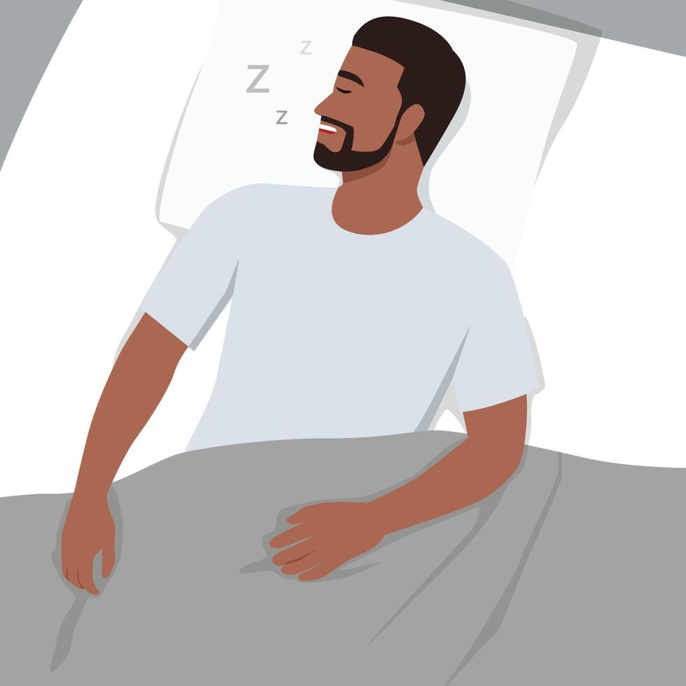 Man sleeping in bed. vector