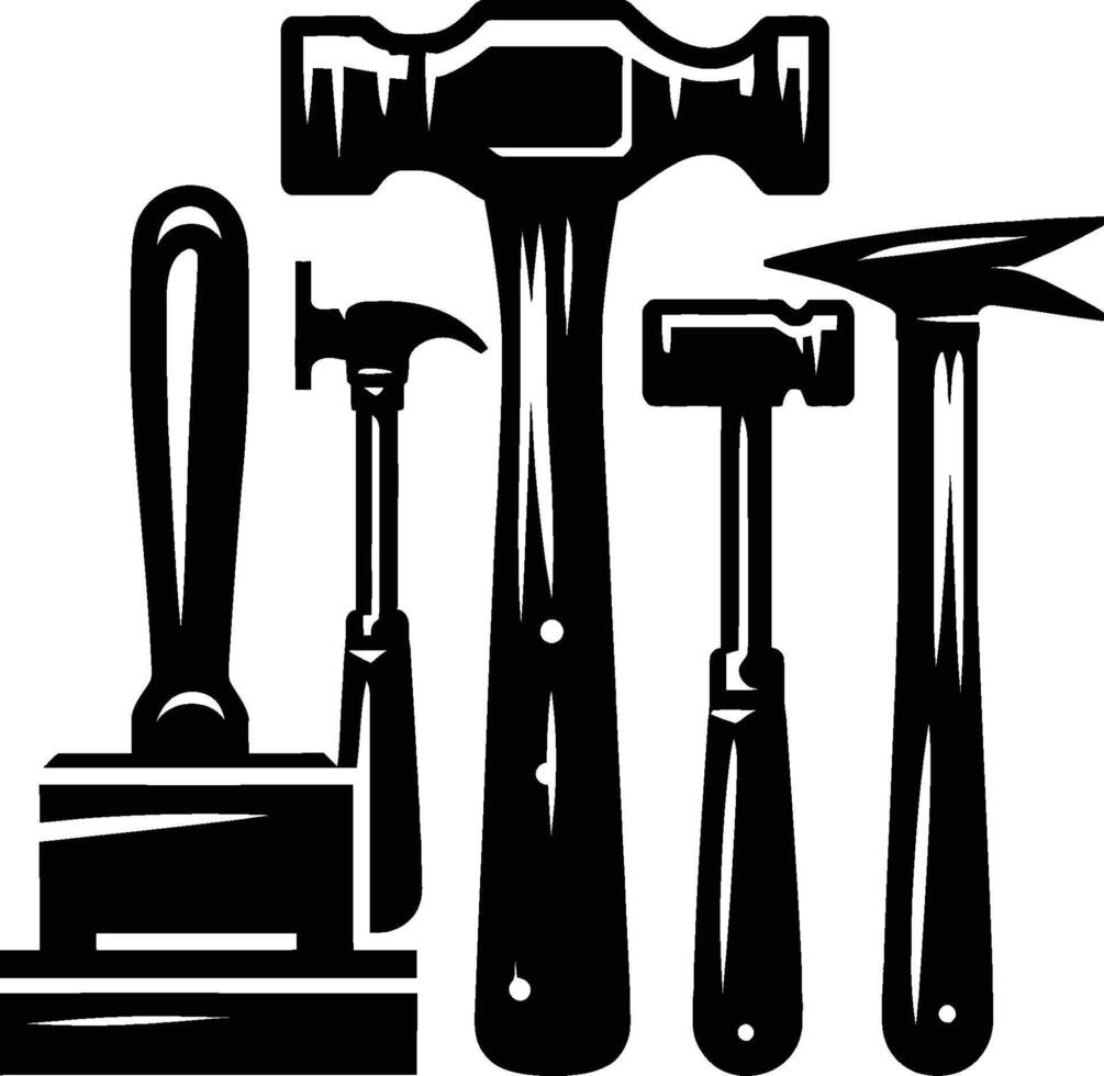 Mallet , isolated on white background. silhouette of mallet and other tools. vector