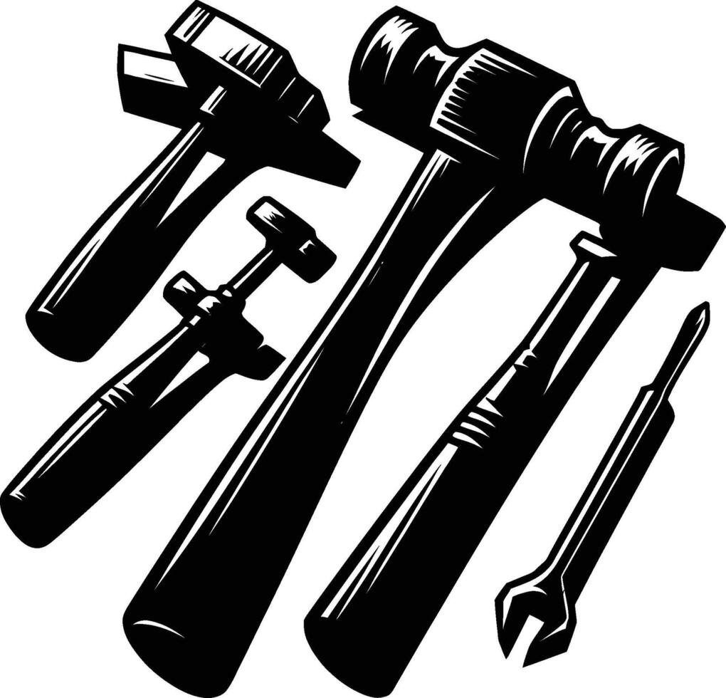 Mallet , isolated on white background. silhouette of mallet and other tools. vector