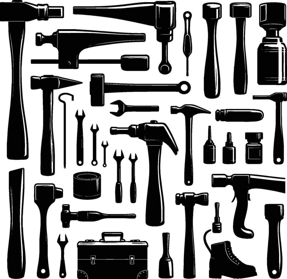 Mallet , isolated on white background. silhouette of mallet and other tools. vector
