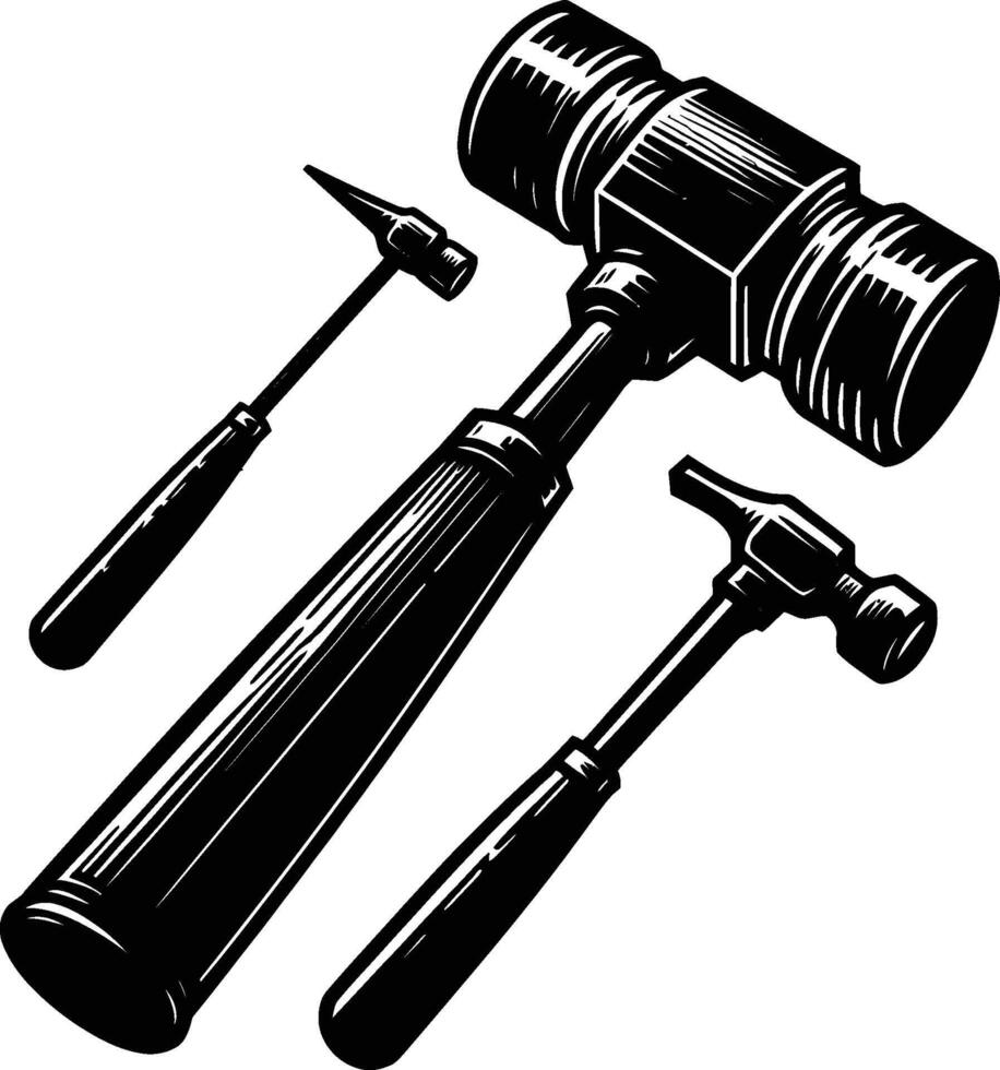 Mallet , isolated on white background. silhouette of mallet and other tools. vector