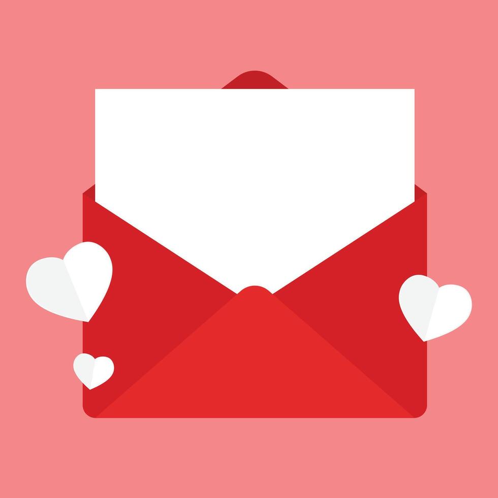 Love letter. White card with red paper envelope mockup . free space for text. copy space. Valentine's card . vector