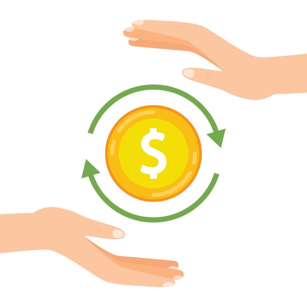 Hand with coin tree. Golden coins with dollar sign. Growth, income, savings. illustration in flat style. vector