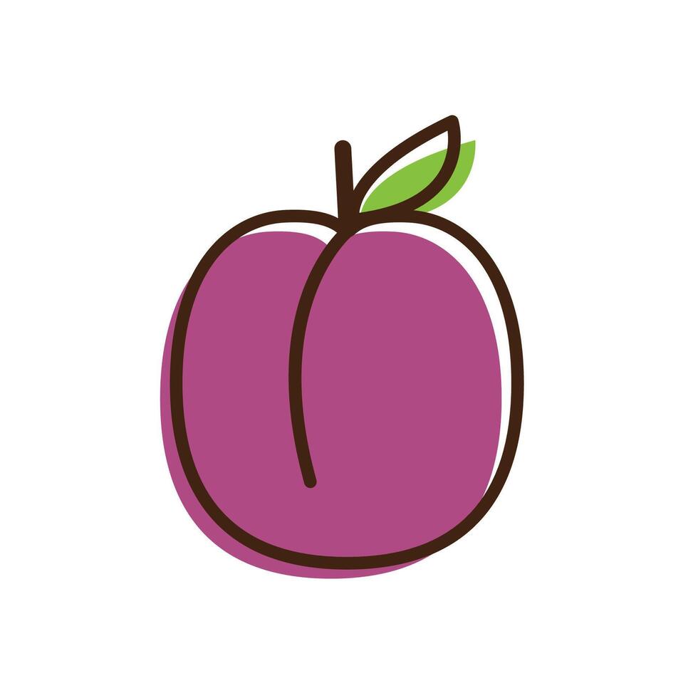 Prunes cartoon . symbol. logo design. Fresh plum with green leaf in cartoon style. whole and parts sweet plum isolated on a white background. vector