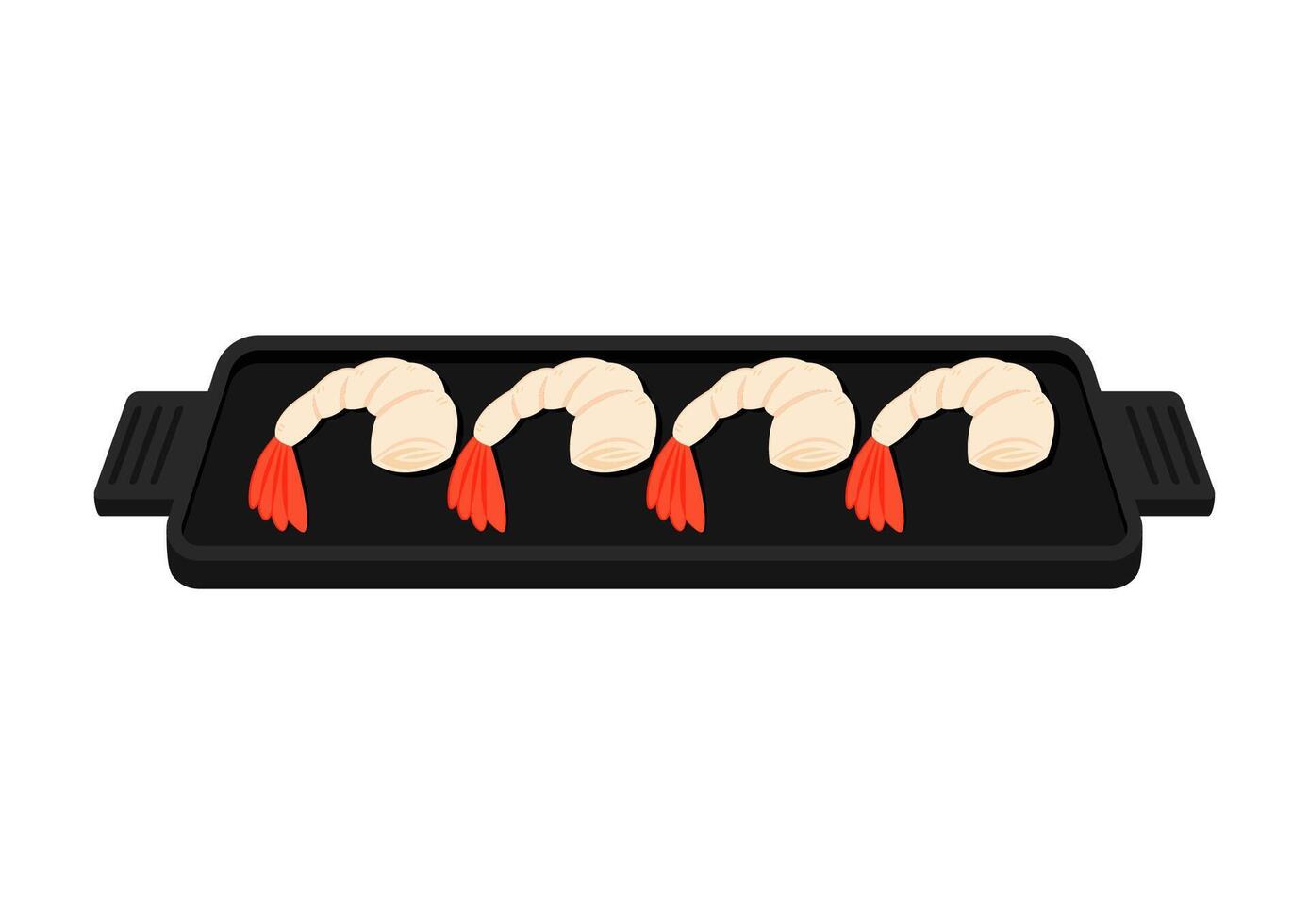 Shrimp cartoon . Shrimp on a Pan . Shrimp logo design. Sea food logo. vector