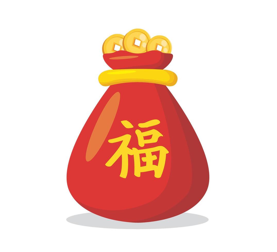 Angpao bag. Chinese new year with red envelope and gold money vector