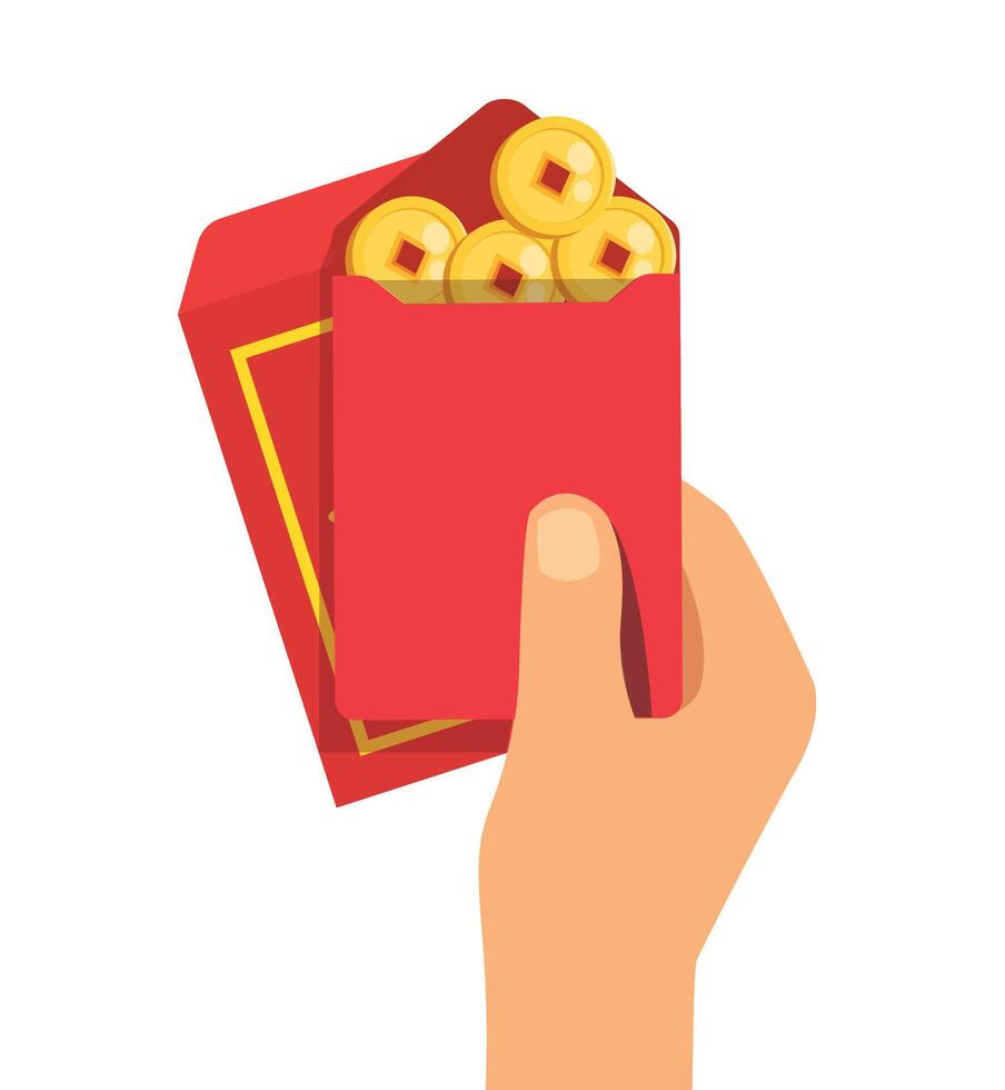 Hand holding Angpao. Chinese new year vector